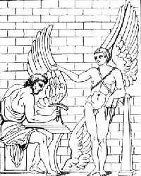 Dädalus und Ikarus beim Flügelbau